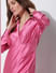 Pink Satin Wrap Shirt Dress