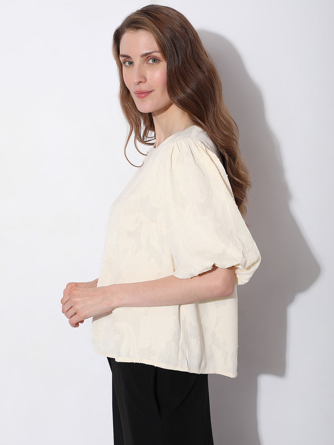 Beige Puff Sleeves Top