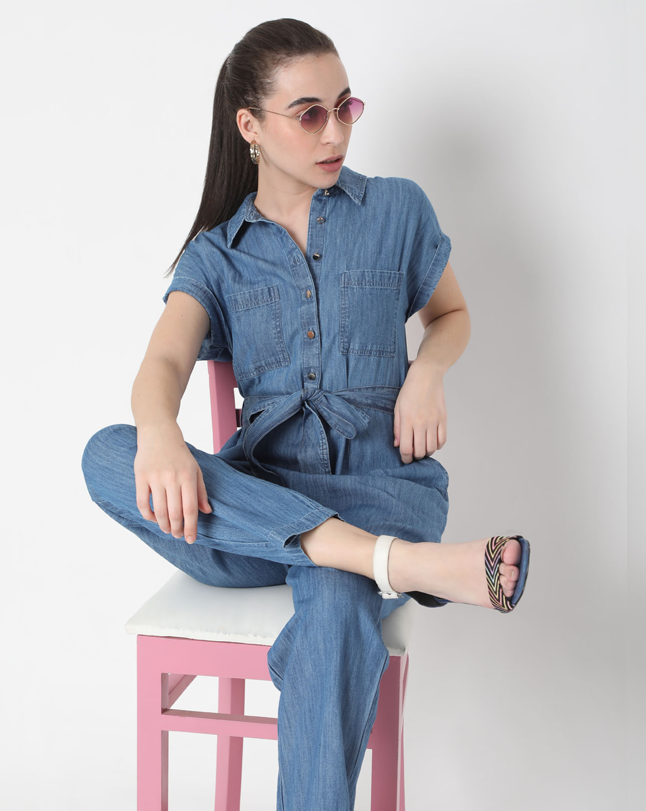 Blue Check Jumpsuit with T-shirt