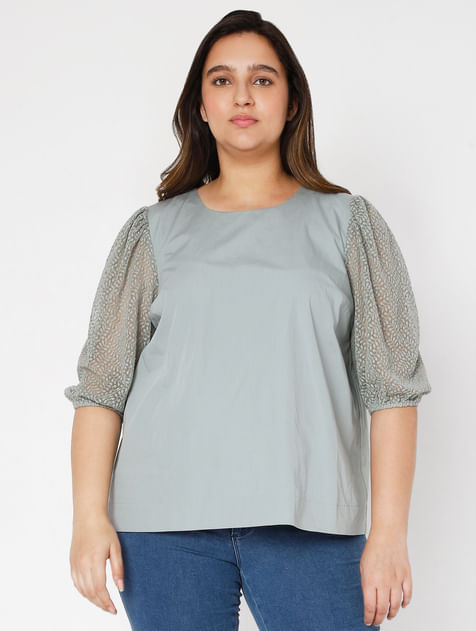 Grey Lace Detail Top