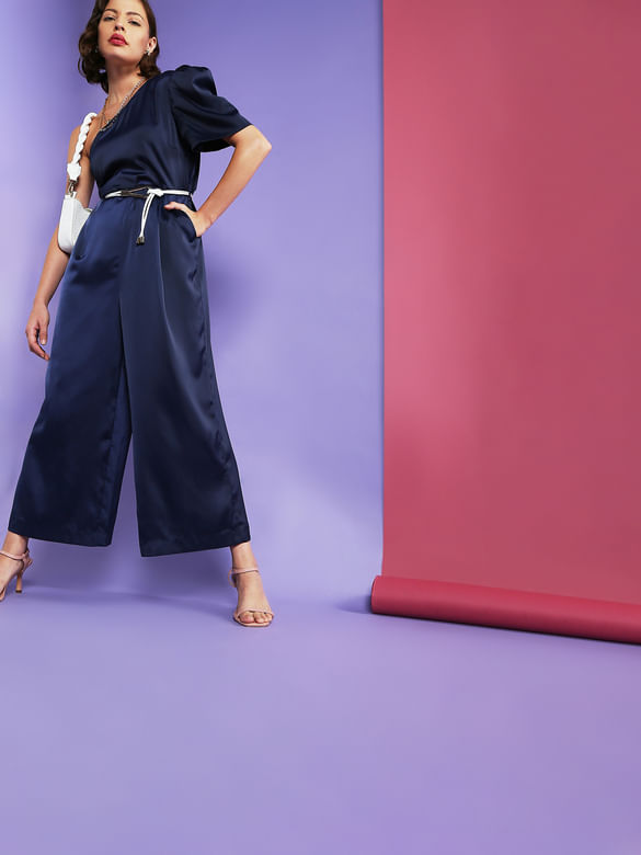 MARQUEE Blue One Shoulder Jumpsuit