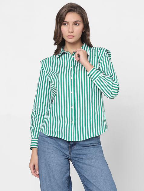 White & Green Striped Shirt