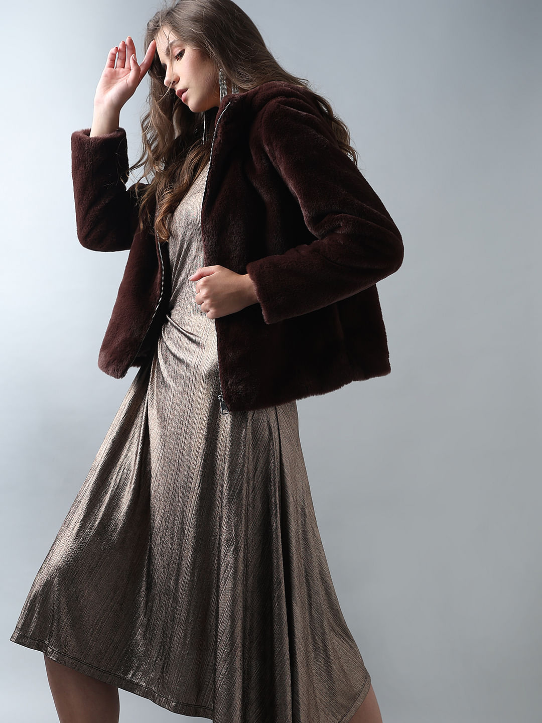 Vero moda burgundy faux clearance fur coat