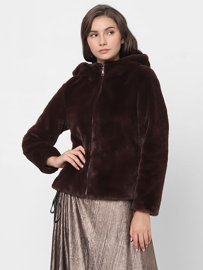 Brown Faux Fur Hooded Jacket