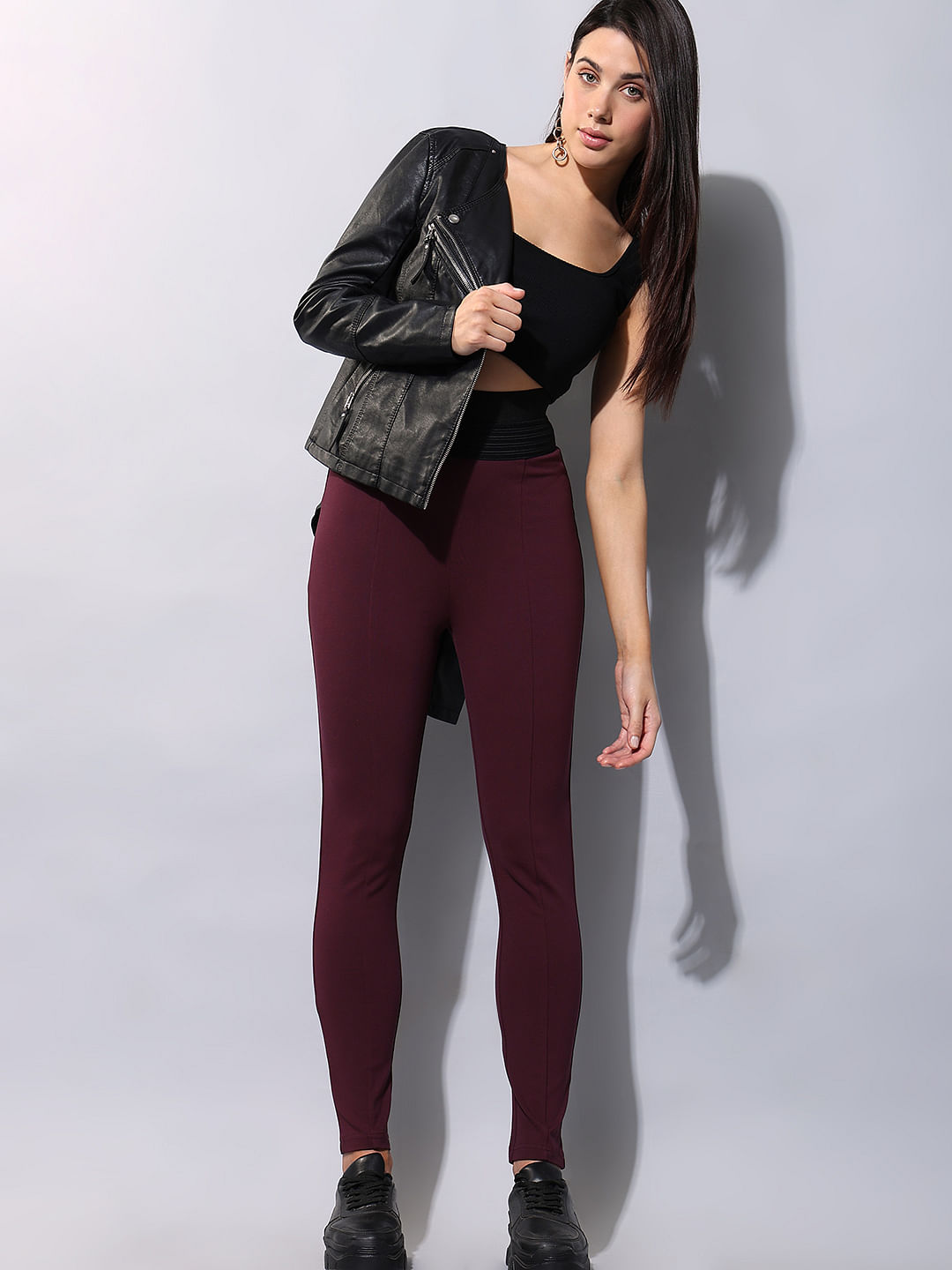 Women's Black Leather Look Elasticated Waist Coated Leggings –  Styledup.co.uk