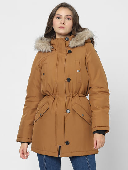 Brown Winter Hooded Parka Jacket