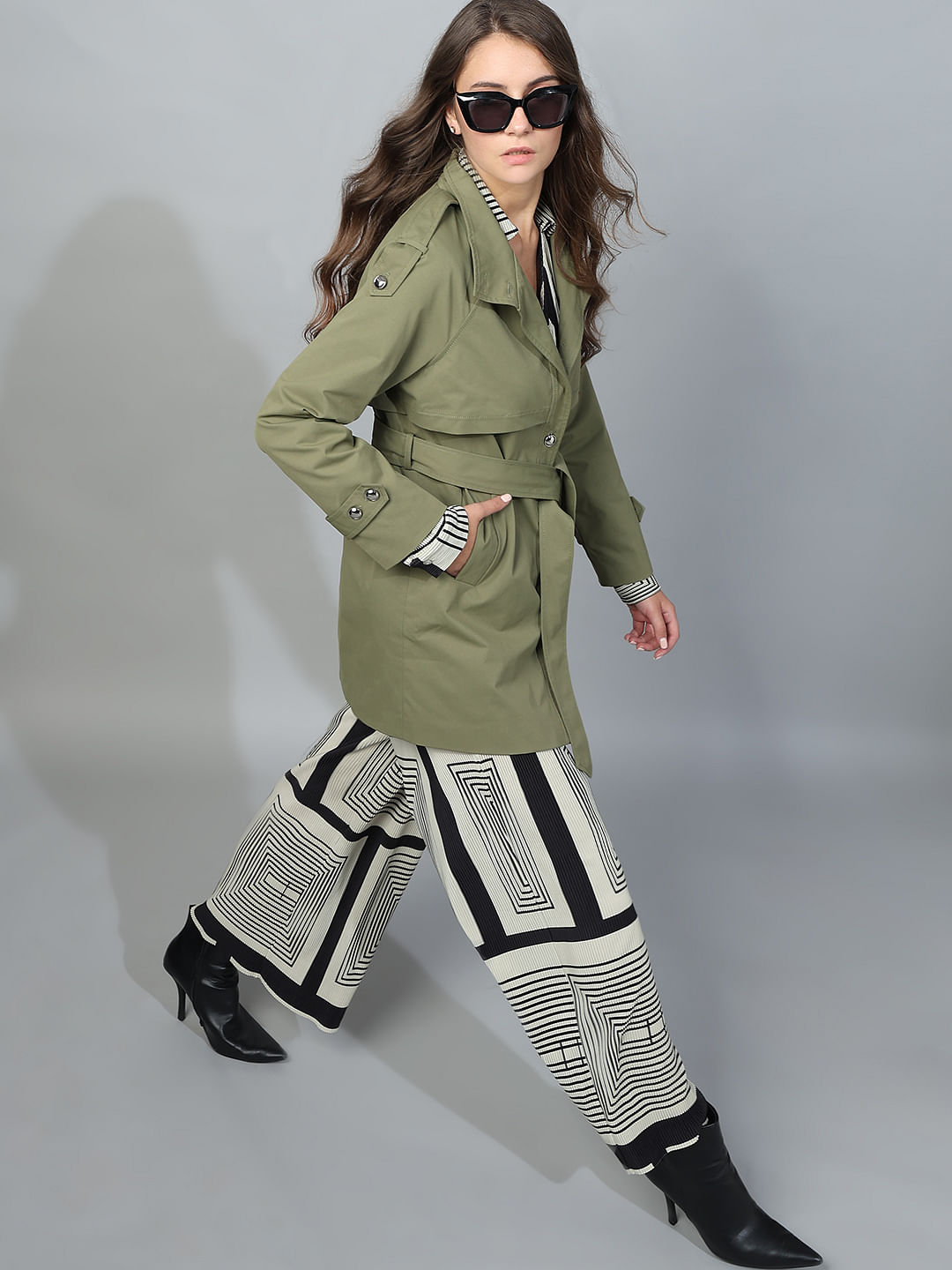 Long green trench on sale coat