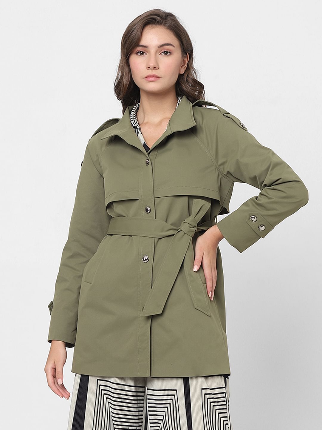 Army green trench coat womens best sale