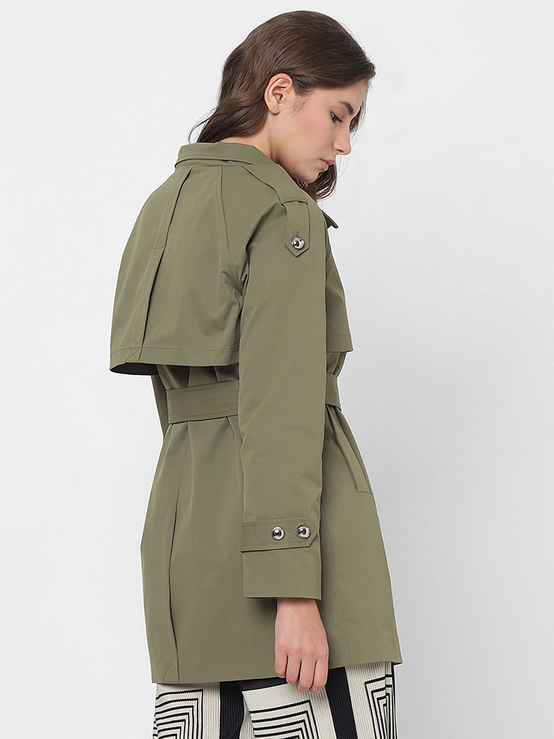 Green trench outlet coat with hood