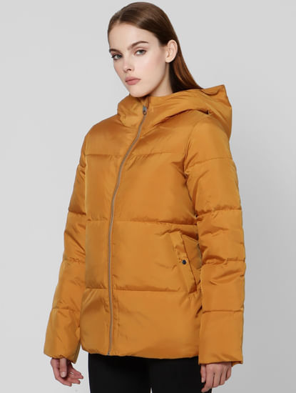 Brown Hooded High Neck Puffer Jacket