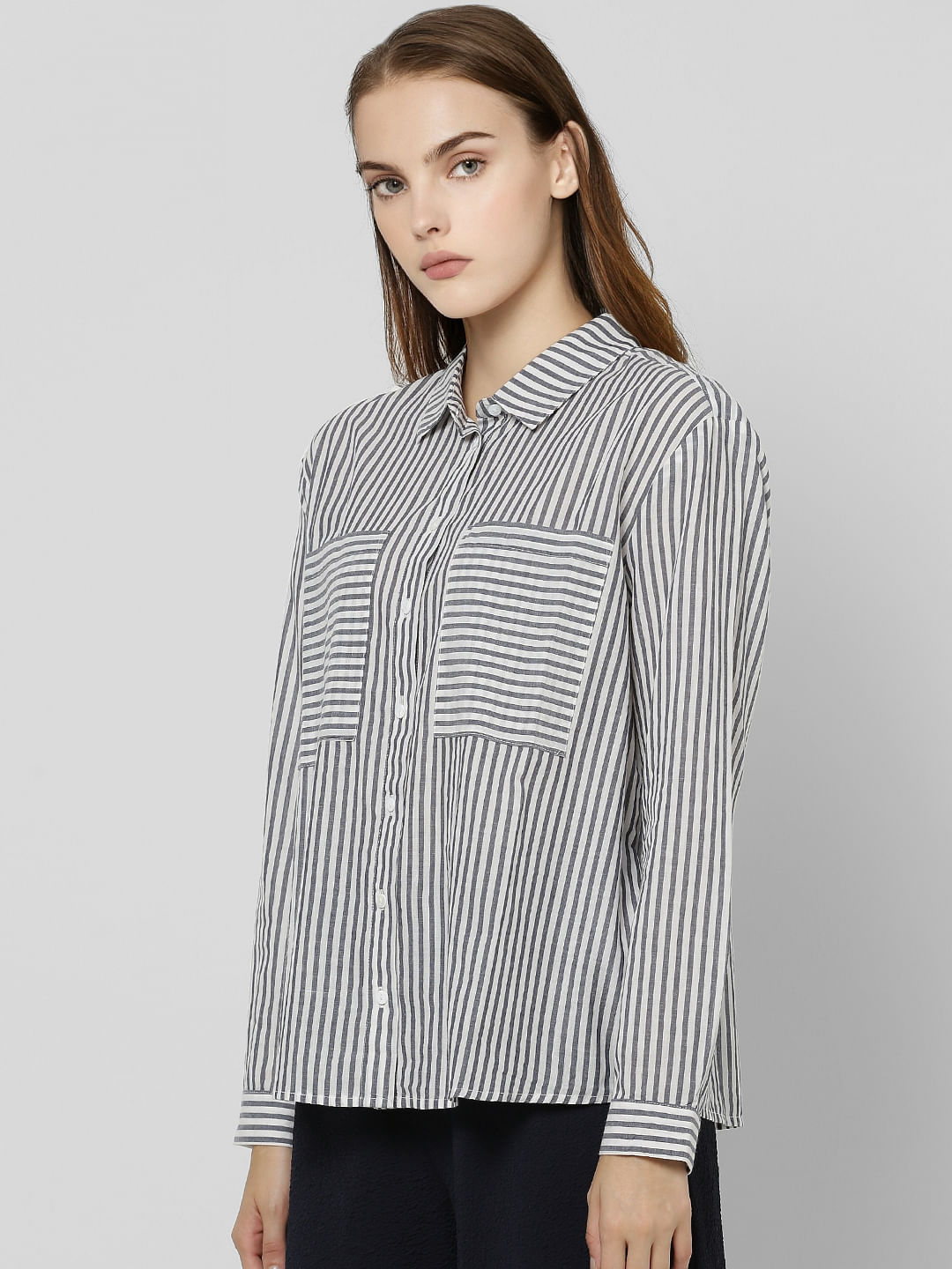 Fashion Shirts Stripe Shirts Brax Stripe Shirt light grey striped pattern casual look 