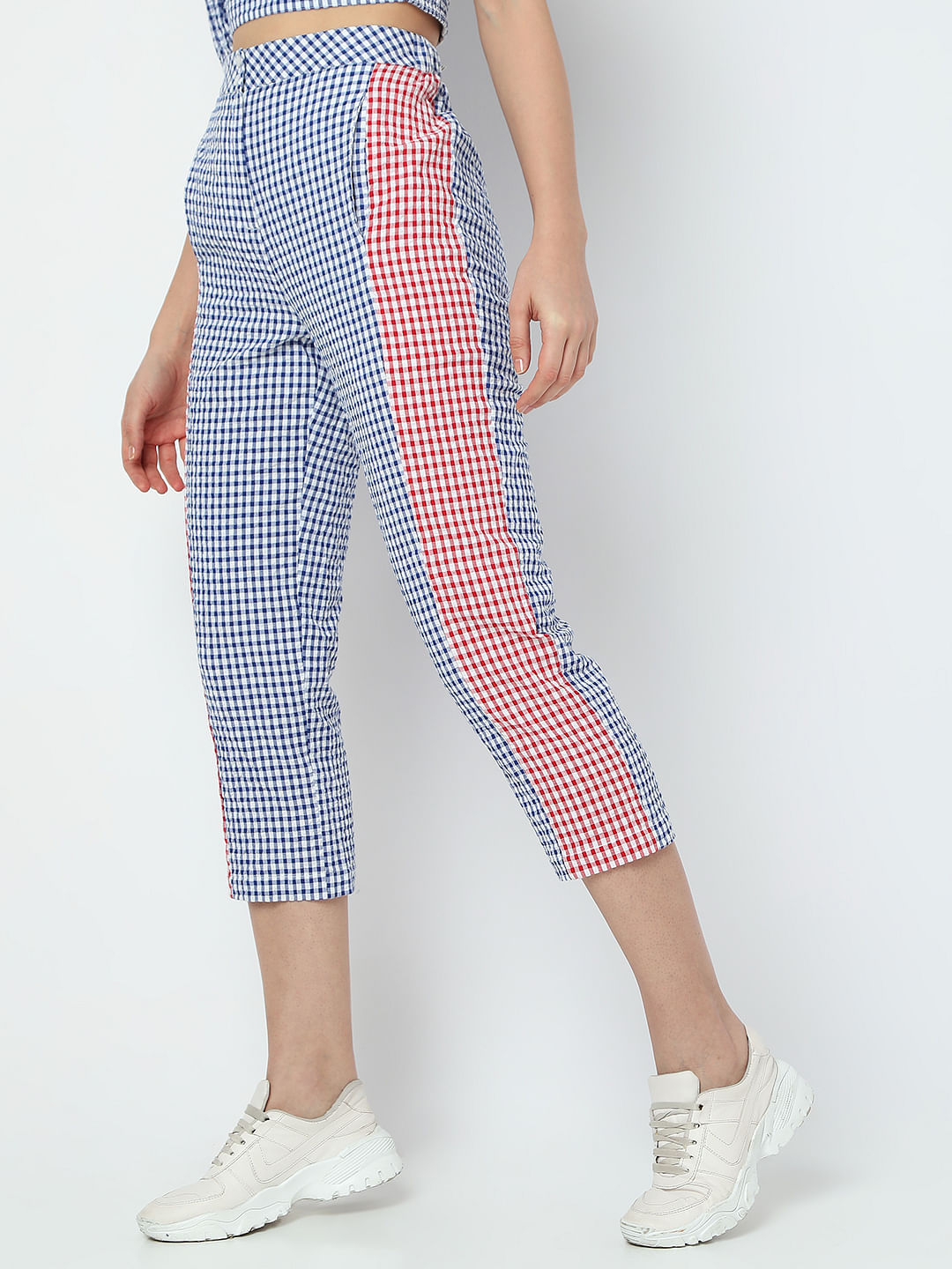 Fabnest Bottoms Pants and Trousers  Buy Fabnest Handloom Cotton Pink And White  Check Pants Online  Nykaa Fashion