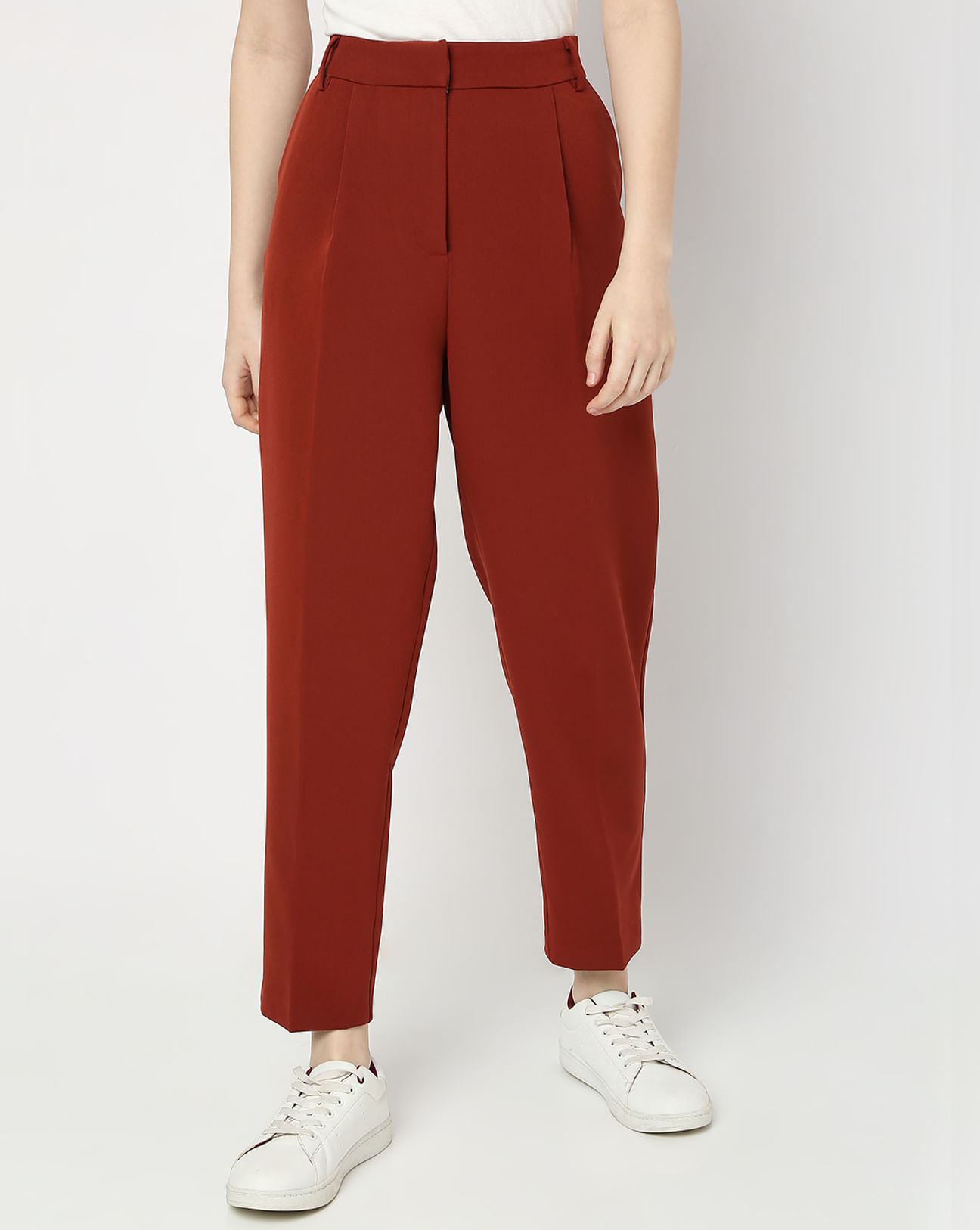 Brown High Rise Straight Fit Pants