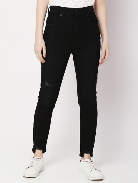 Black High Rise Distressed Wendy Skinny Jeans