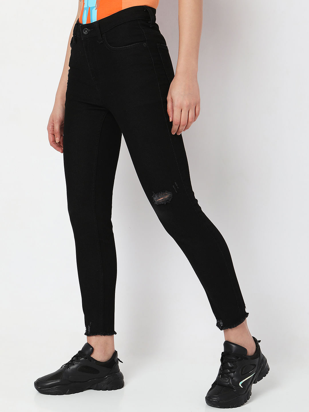 Frayed jeans sale black