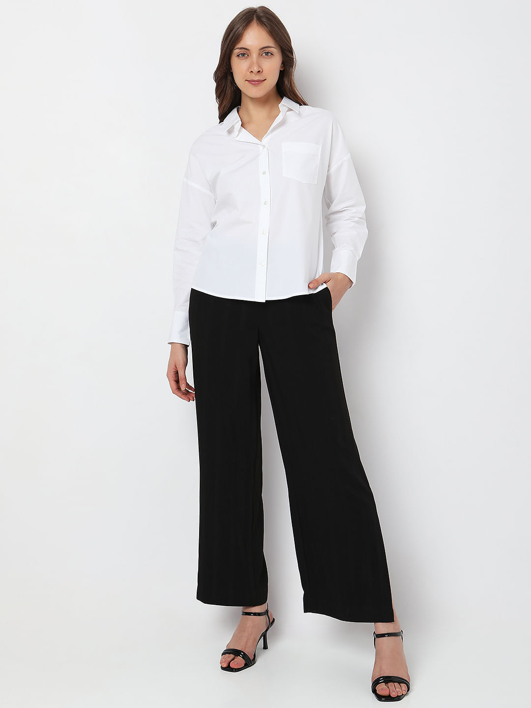Style Quotient Women Solid White Polycotton Formal Shirt – ELEZIO