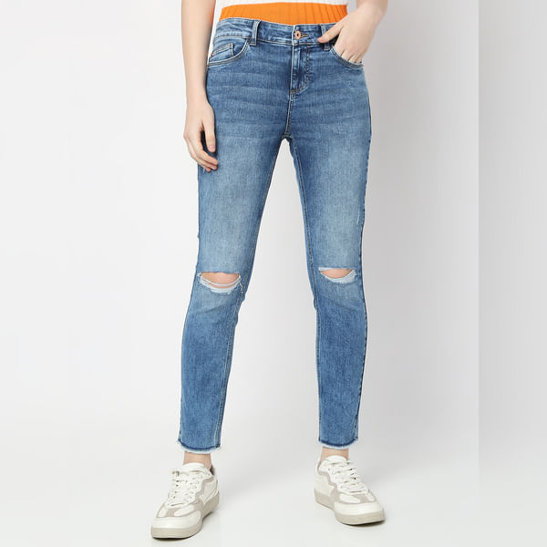 BESTSELLER CLOTHING Blue Mid Rise Distressed Skinny Jeans