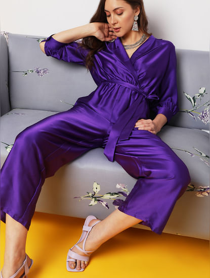 Purple Satin Wrap Jumpsuit
