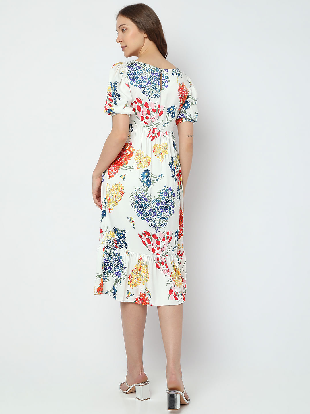 Khloe Puff Sleeve Floral Midi Dress - francesca's