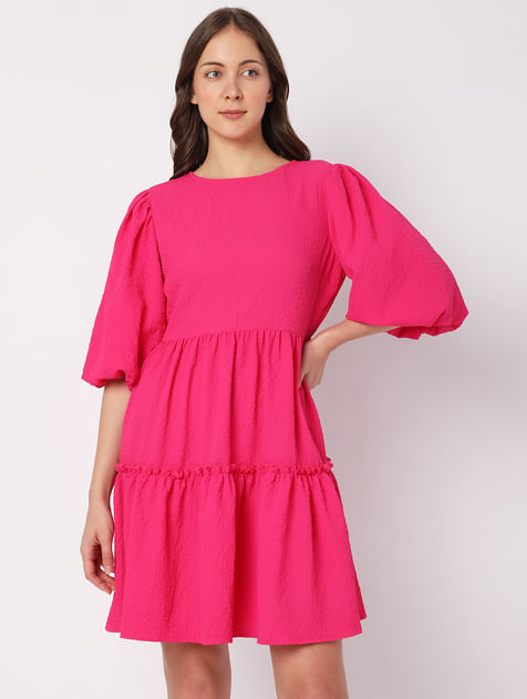 Pink Textured Tiered Dress