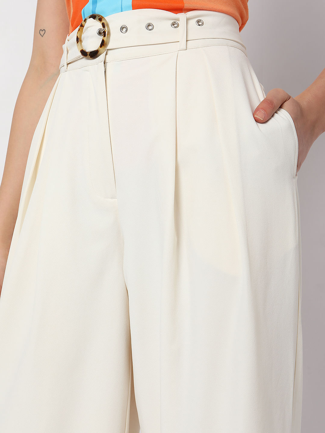 Buy Kazo White Flared Fit Trousers for Womens Online  Tata CLiQ