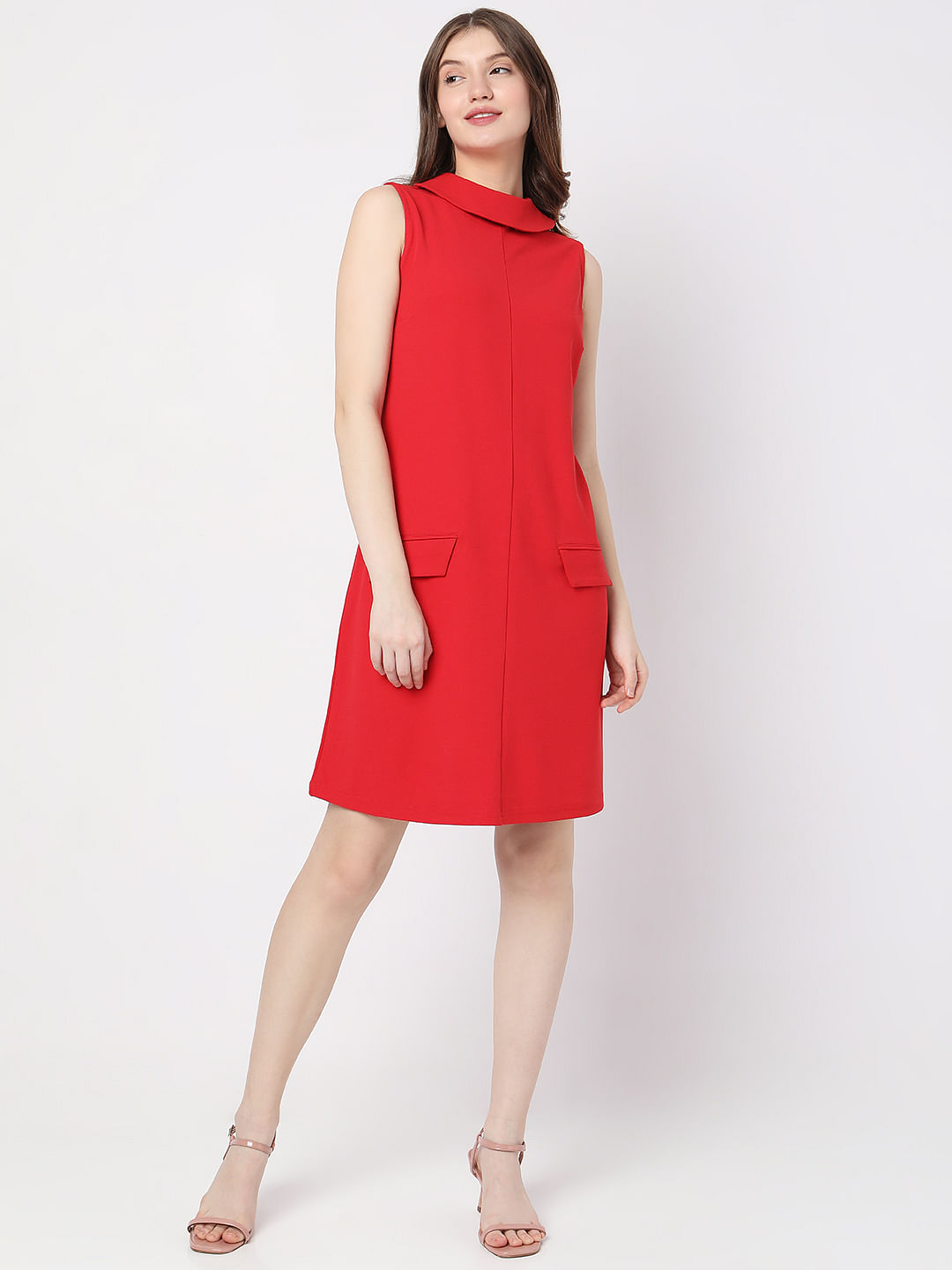 Nautanky Printed Dress | Red, Hibiscus, Neoprene, Round, Sleeveless in 2023  | Womens dresses, Print dress, Red sleeveless dress