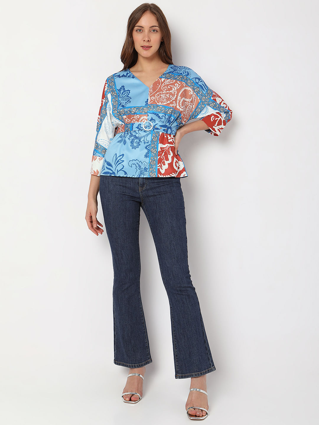 Buy Blue Printed Cinched Waist Top For Women Online in India 