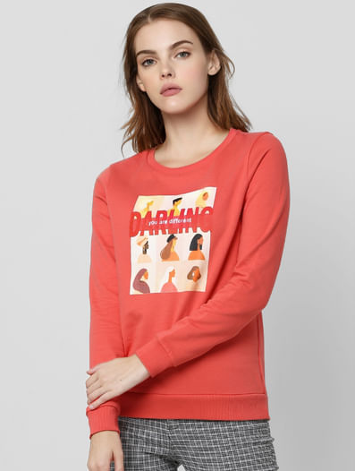 Coral Graphic Print Sweatshirt