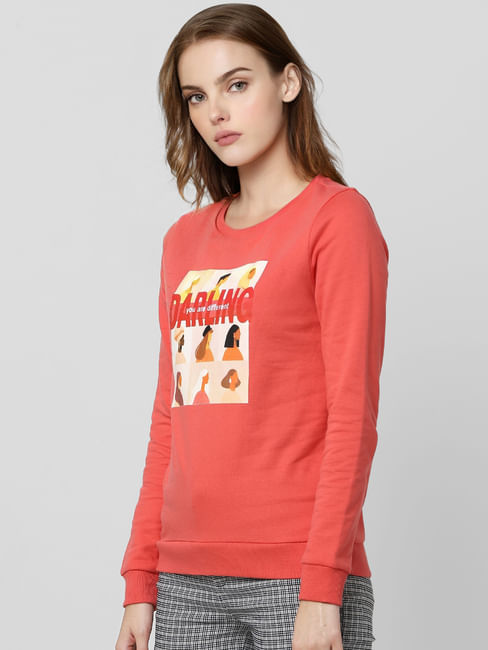 Coral Graphic Print Sweatshirt