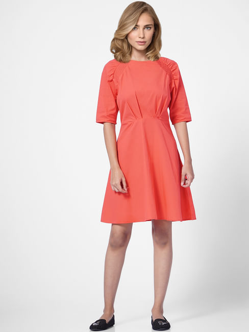 Coral Fit & Flare Dress