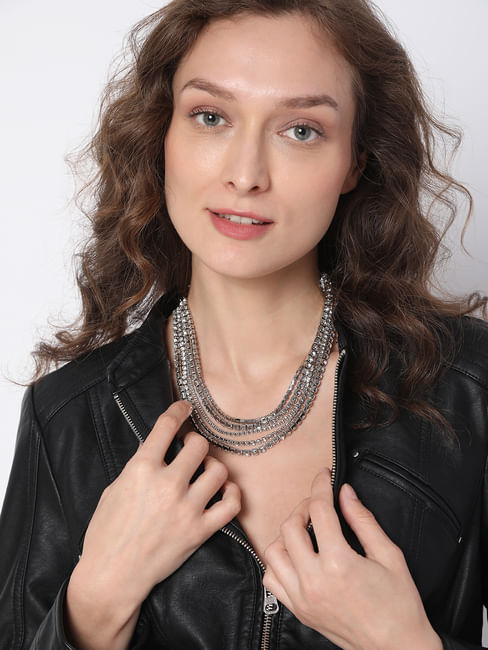Silver Crystal Layered Necklace