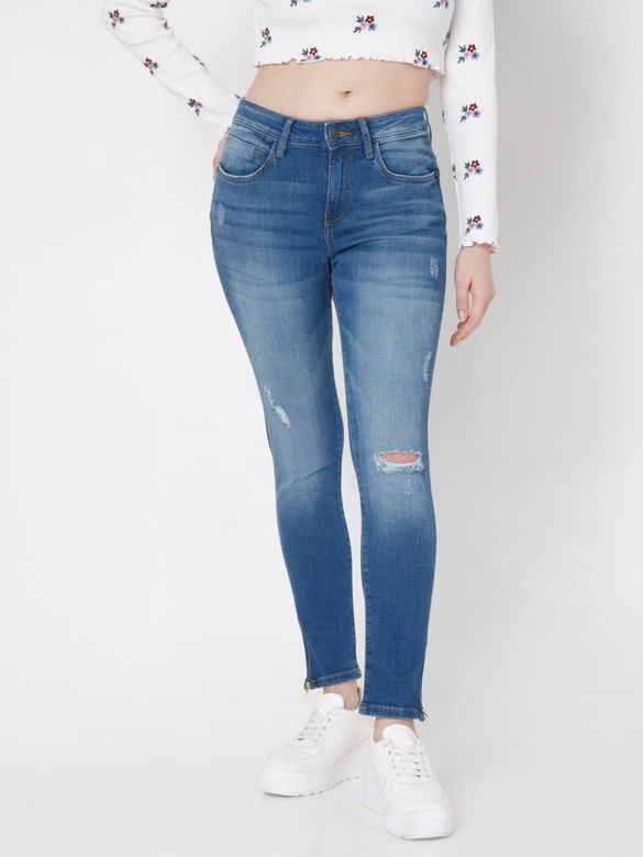 Blue Mid Rise Pushup Wendy Skinny Jeans