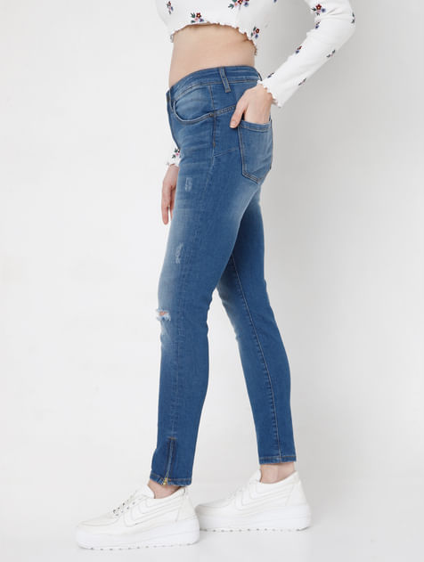 Blue Mid Rise Pushup Wendy Skinny Jeans