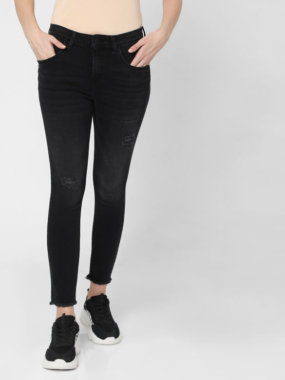 Black High Rise Ripped Skinny Jeans