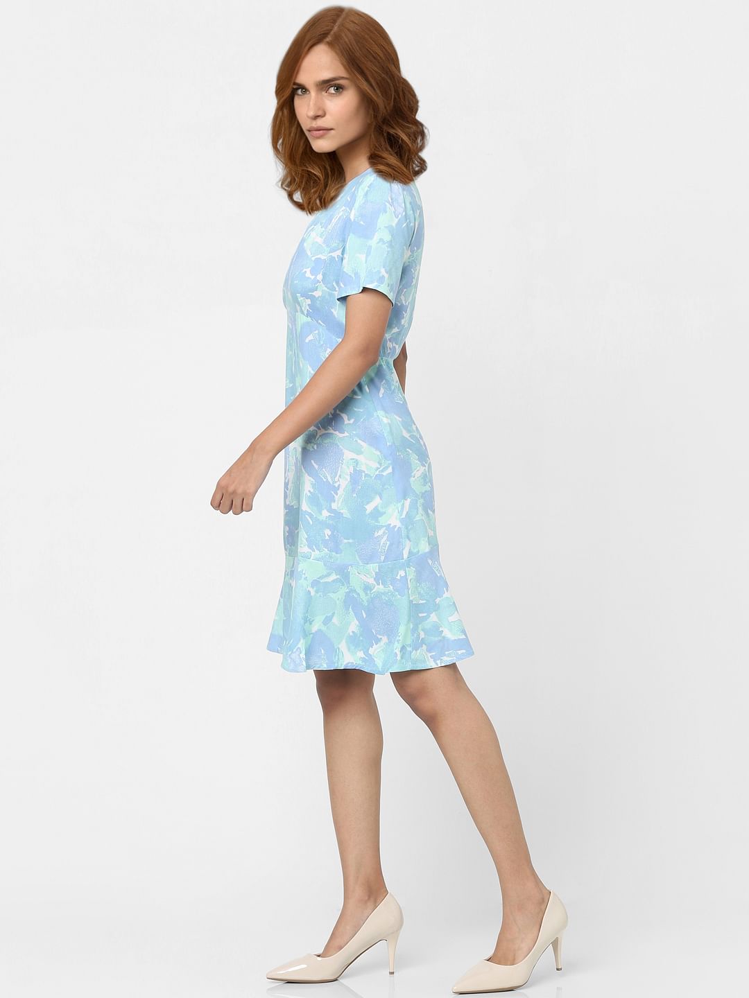 Blue floral fit 2024 and flare dress