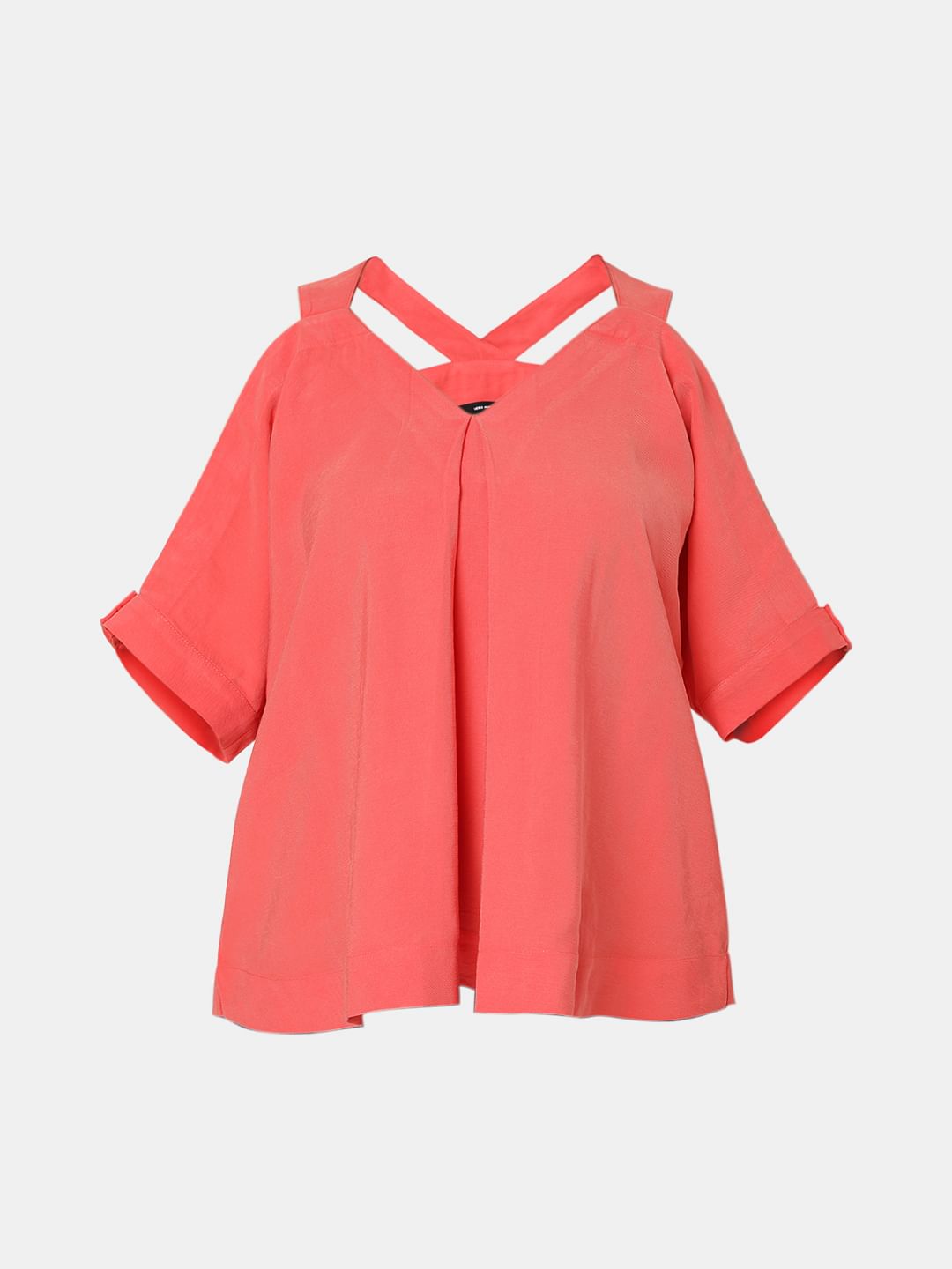 Coral Cold Shoulder Top