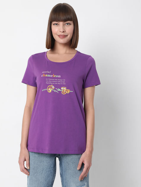 Purple Slogan Print T-shirt