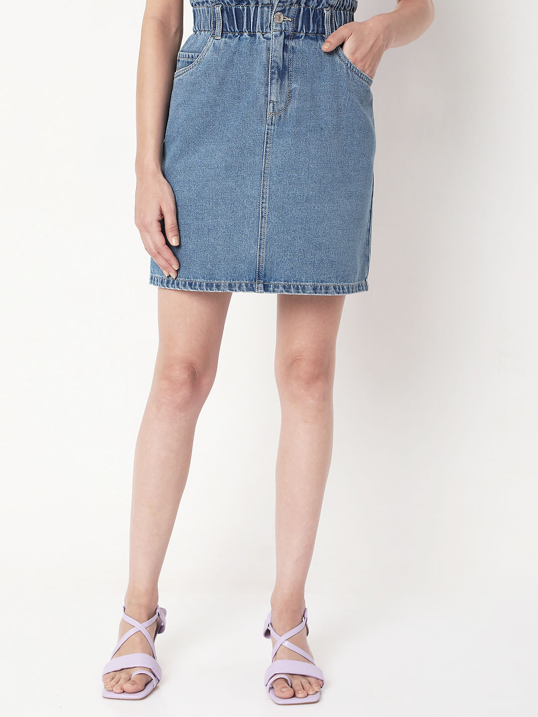 Women's Casual Distressed Ripped A-Line Denim Short Skirt Button Down Front Denim  Short Skirt with Side Pocket at Amazon Women's Clothing store