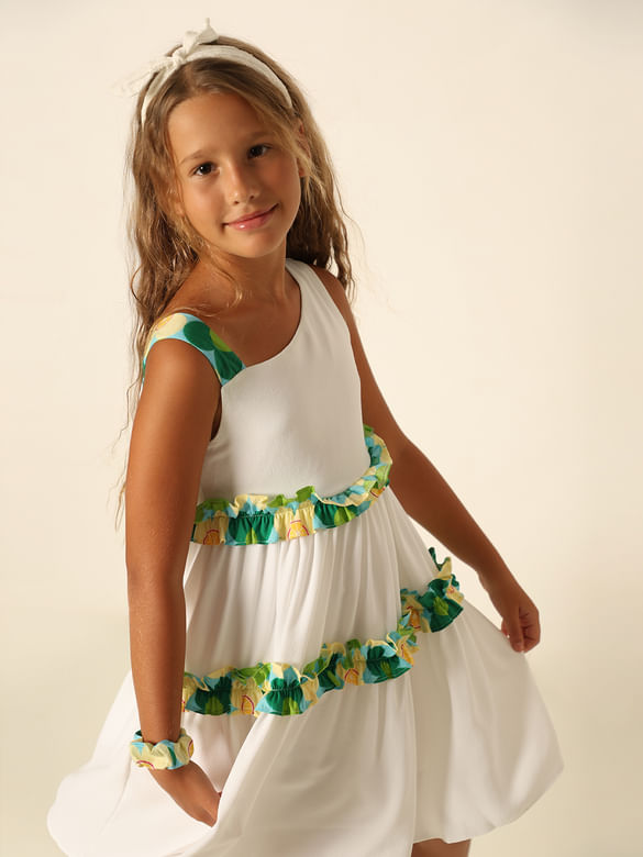 Girls White Tiered Fit & Flare Dress