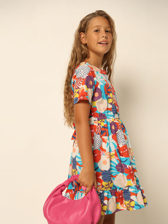 Girls Red Floral Fit & Flare Dress
