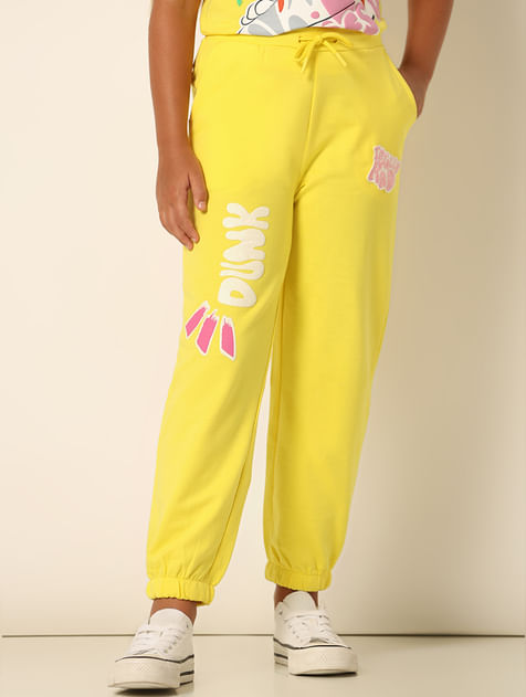 Girls Yellow Printed Co-ord Set Joggers