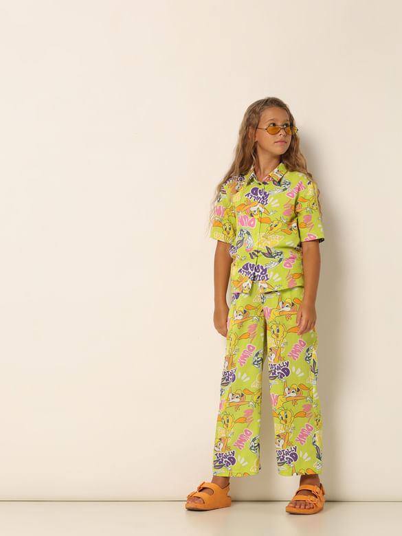 X Looney Tunes Green Printed Co-ord Set Pants
