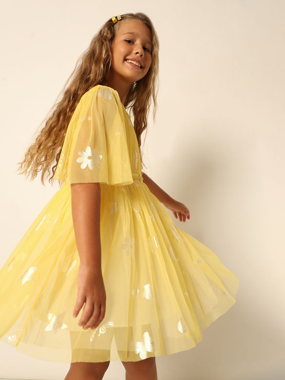 Girls Yellow Fit & Flare Dress