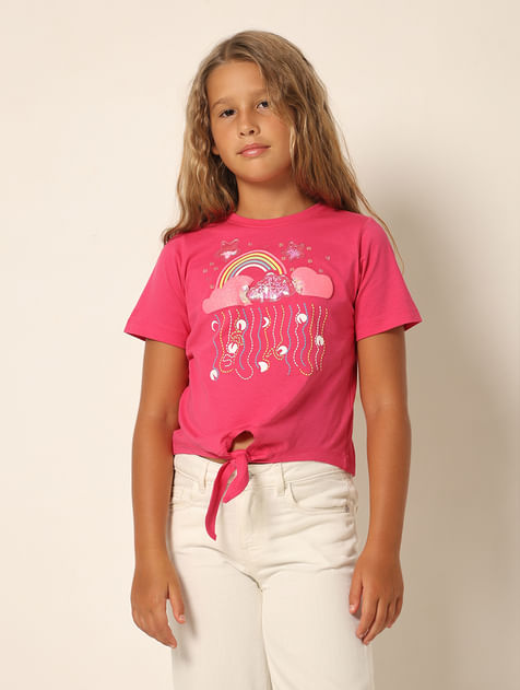 Girls Pink Typographic Print T-Shirt