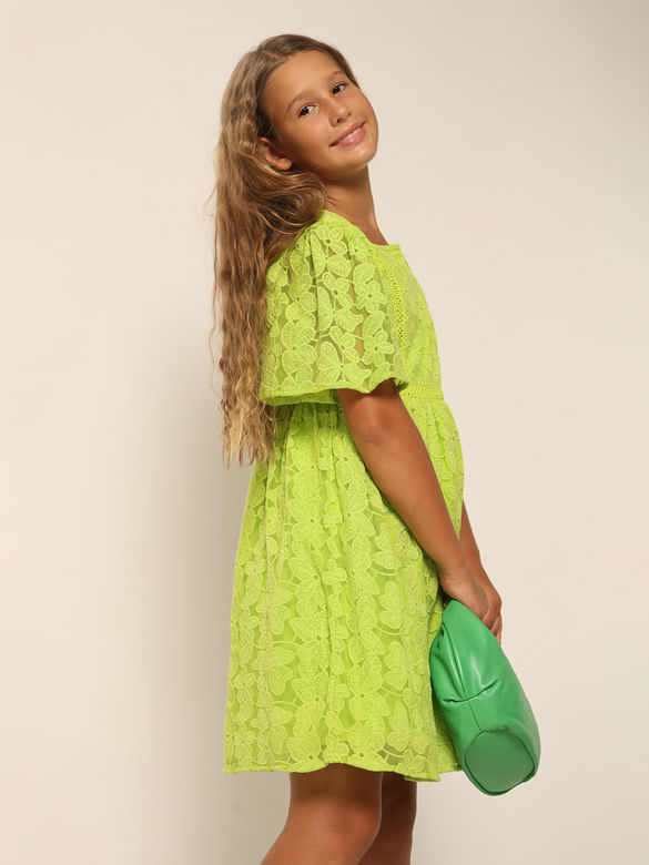 Girls Green Lace Fit & Flare Dress
