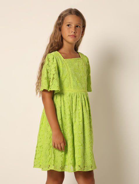 Girls Green Lace Fit & Flare Dress
