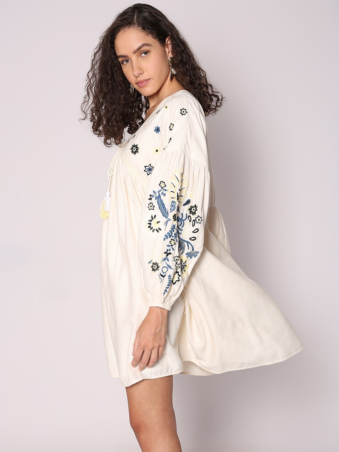 Ecru Embroidered Shift Dress