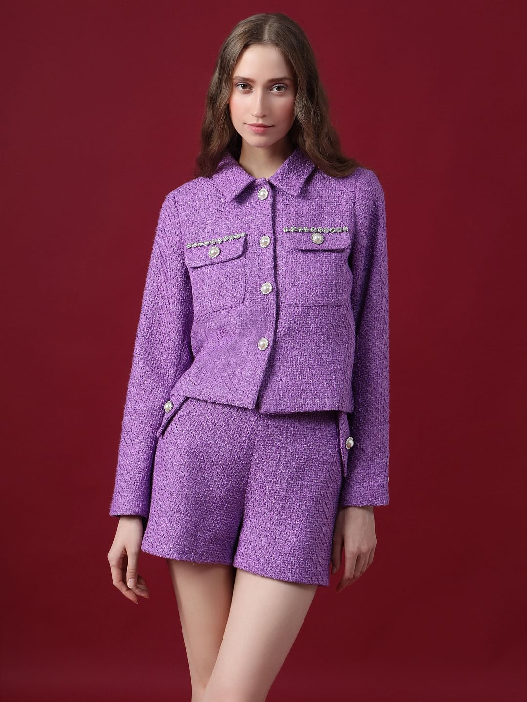 Peplum Tweed Jacket With Double Buckle