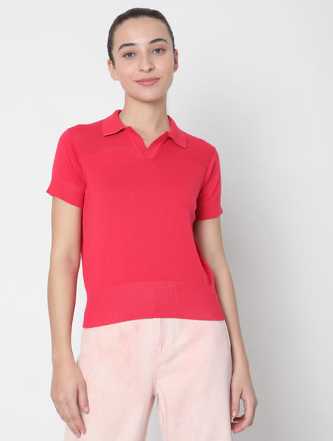Bright Pink Polo Neck T-shirt