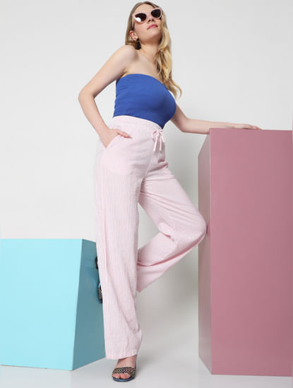 Pink Mid Rise Striped Pants